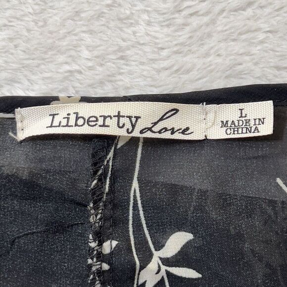 Liberty Love Floral Kimono Top Womens Sz L Sheer Black 3/4 Sleeves Boho - Picture 5 of 8